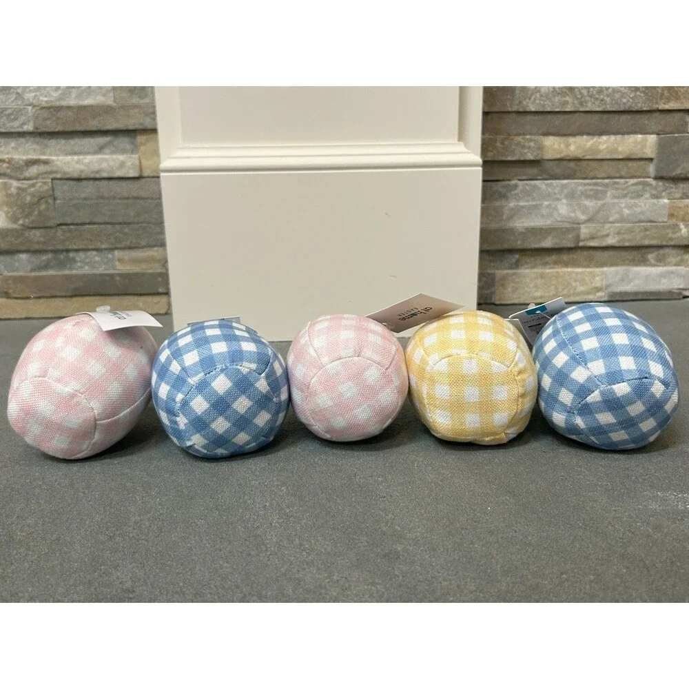 At Home Easter Fabric Egg Figurine Set Pink Blue Yellow Seasonal Decor